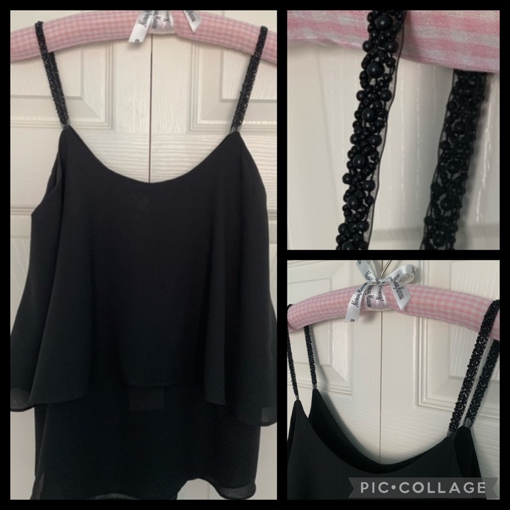 NWT Love Marks Beaded Strap Black Camisole Tank-SM